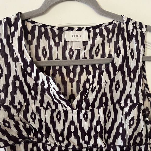 Loft Dark Purple & White Aztec Design, Cotton summer Blouse women’s SZ Small - Picture 5 of 14